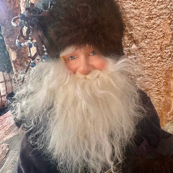 Whimsical Santa Figurine with Blue Coat - Picture 1 of 12